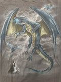Vintage Y2K Faded Thrashed Dragon & Castle Men’s T-Shirt Gray Size 3XL Grunge