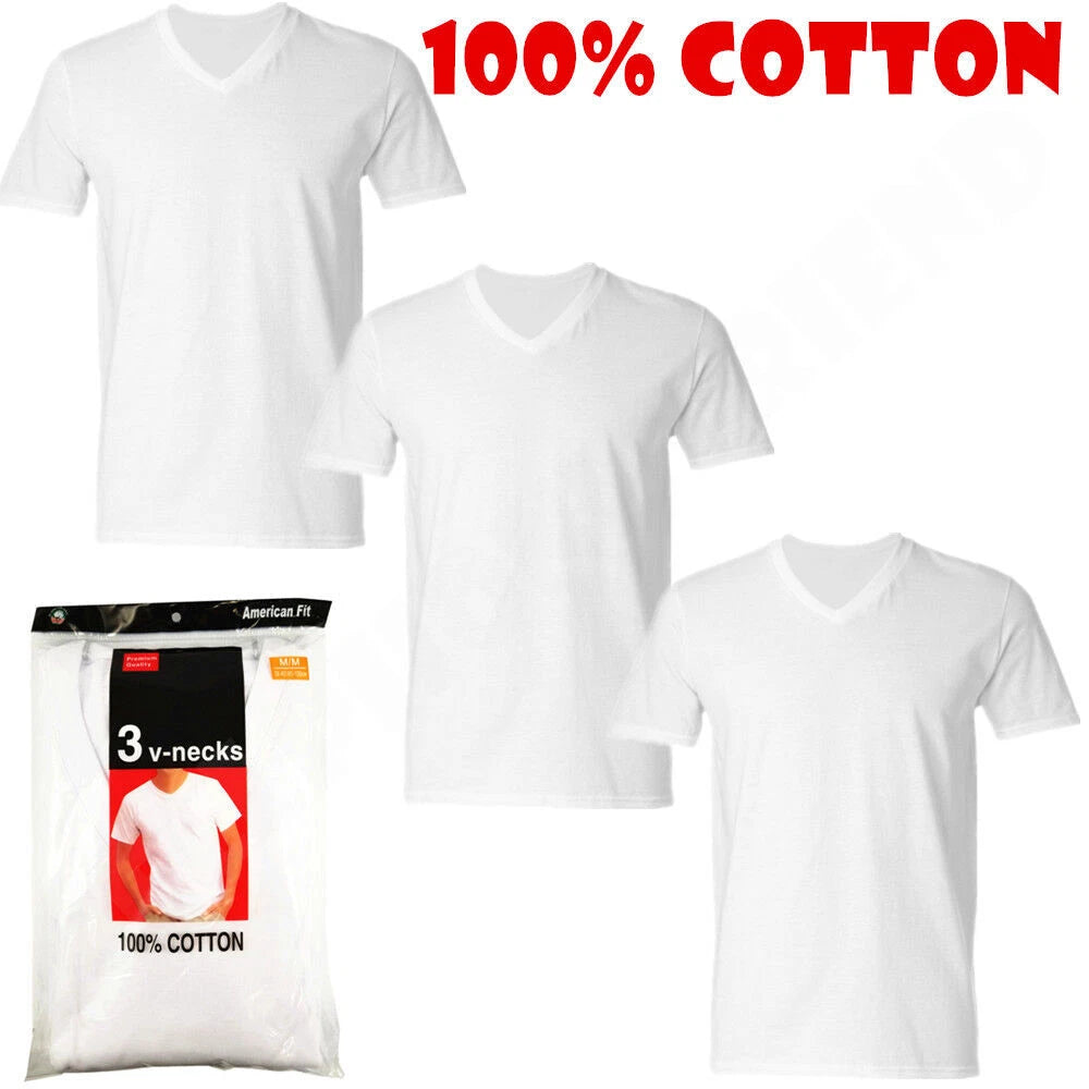 3-Pack Men's Black/White 100% Cotton V-Neck T-Shirts “Tag less ~Undershirt”
