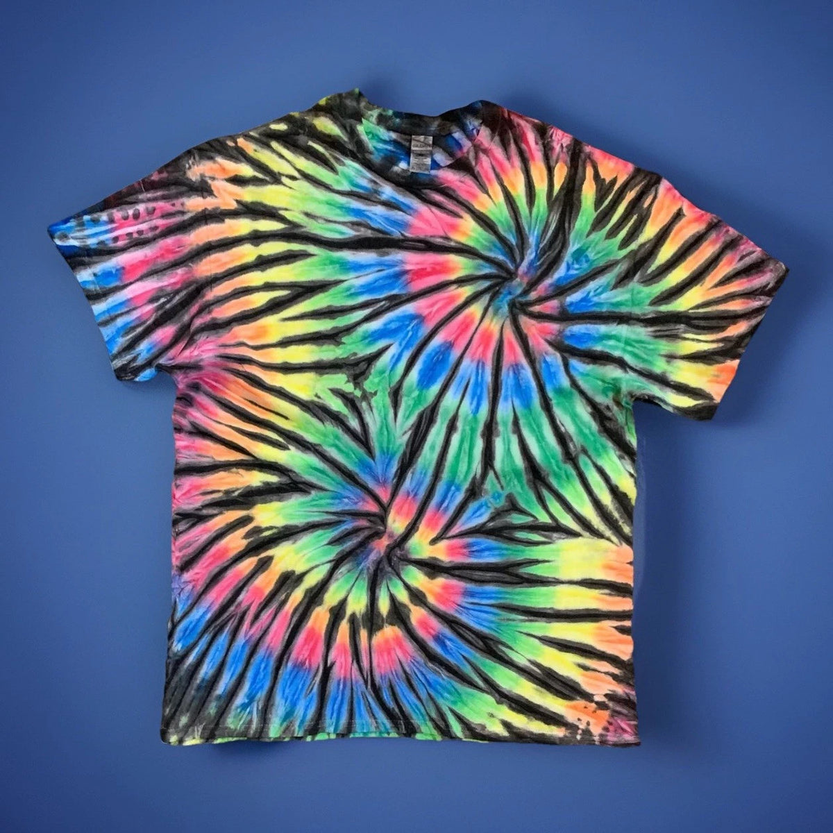 *New* 2XL - Sm Handmade Tie Dye, Rainbow Black Twin Spiral, Crew or V-Neck