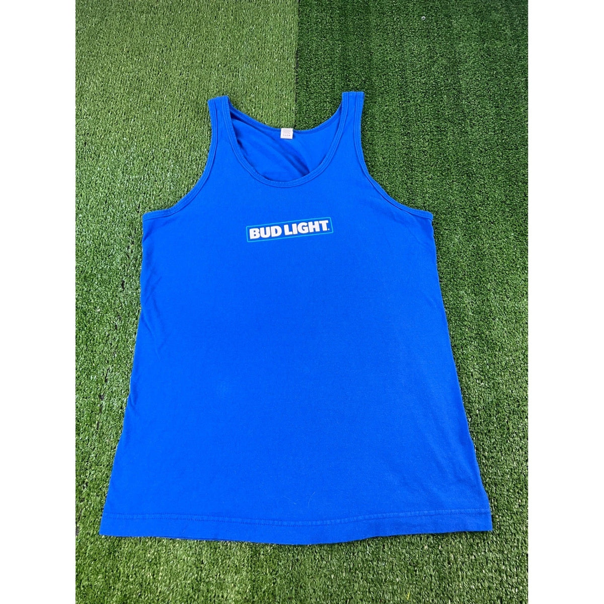Bud Light Tultex Royal Blue Patriotic Beer Can Graphic Tank Top Mens Large LG