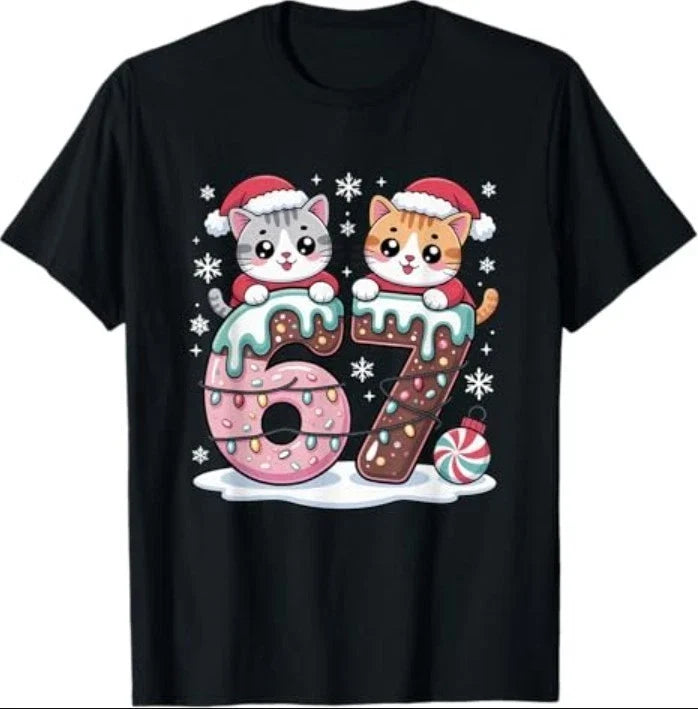 67 Funny Meme Kawaii Cats Christmas Ice Cream Drip 6 7 T-Shirt