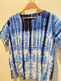 Unisex Handcrafted Indigo Vertical Design Tie Dye Round-Neck Casual Soft T-shirt