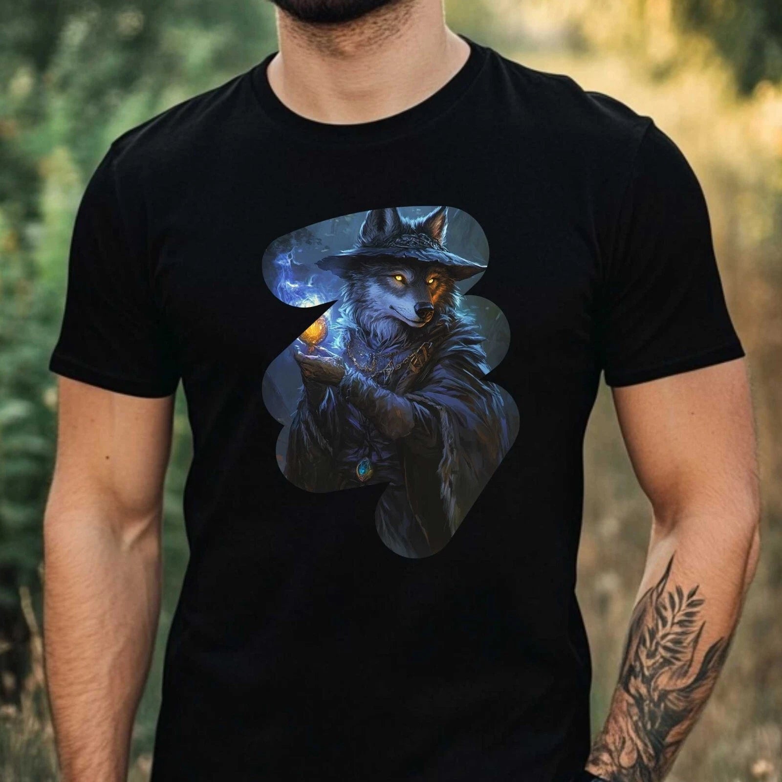 Mens Magic Wolf Magic Motif Cotton T-Shirt Size XS to 5XL