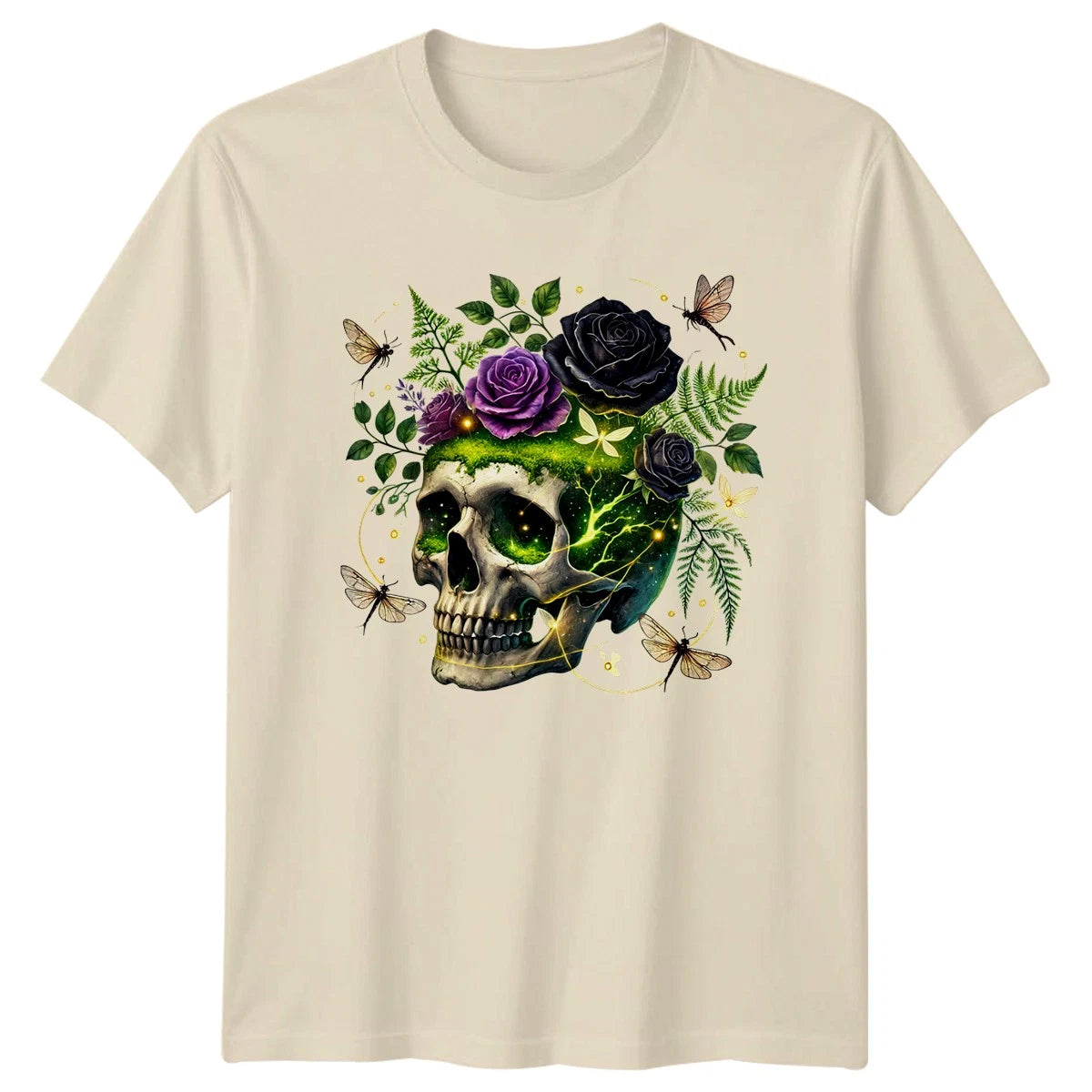 Mystical Floral Skull With Glowing T-Shirt Mystical Art Gothic Fantasy Gift