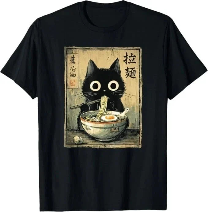 Kawaii Ramen Cat Retro Japanese Noodles Artwork T-Shirt