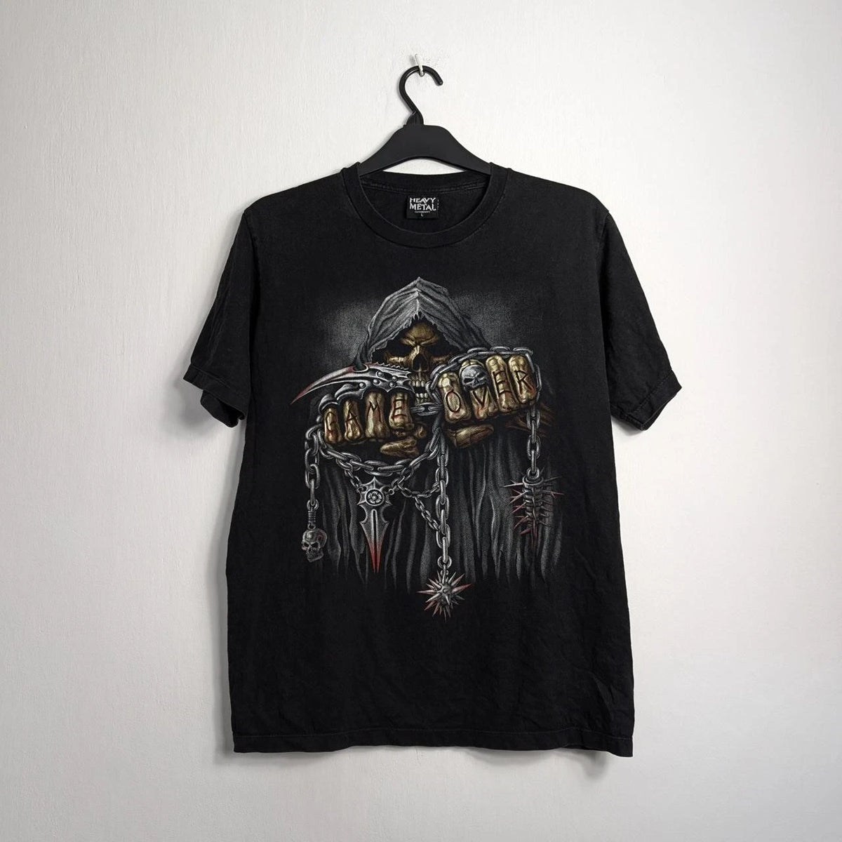 Y2K Heavy Metal Skull T-Shirt "Game Over" Reaper Gothic Biker Alt