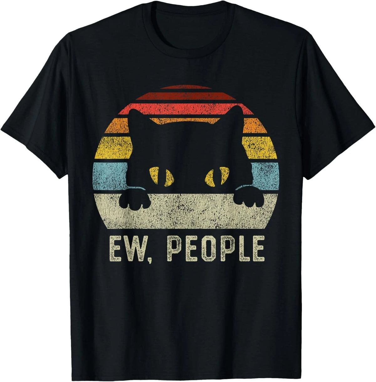 Ew People Retro Cat Funny Vintage Anti Social Introvert T-Shirt