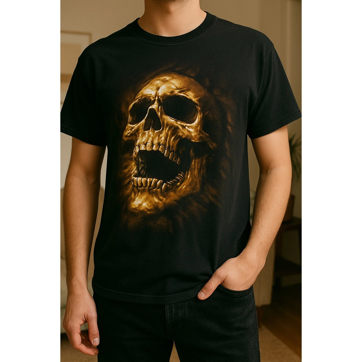 Y2K Skull Graphic Shirt Men's Black Tee Goth Emo Grunge Horror Graphic Size M