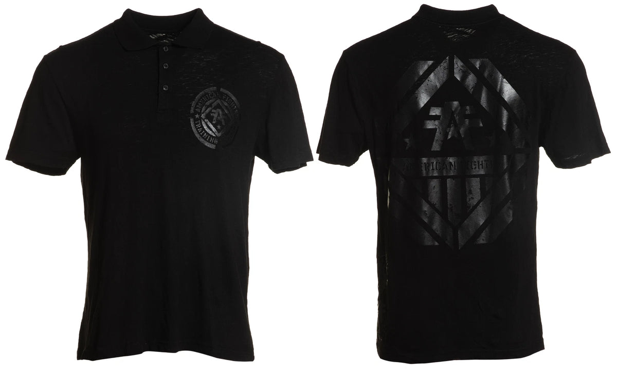 AMERICAN FIGHTER Men's Polo Shirt AVERETT Black Athletic Biker MMA S-3XL