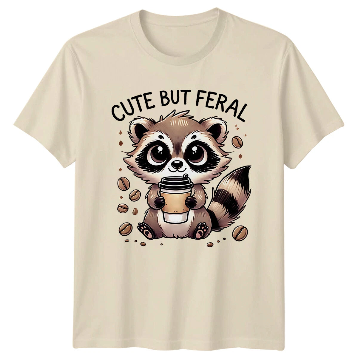 Cute But Feral Funny Raccoon Coffee T-Shirt Animal Pun Tee