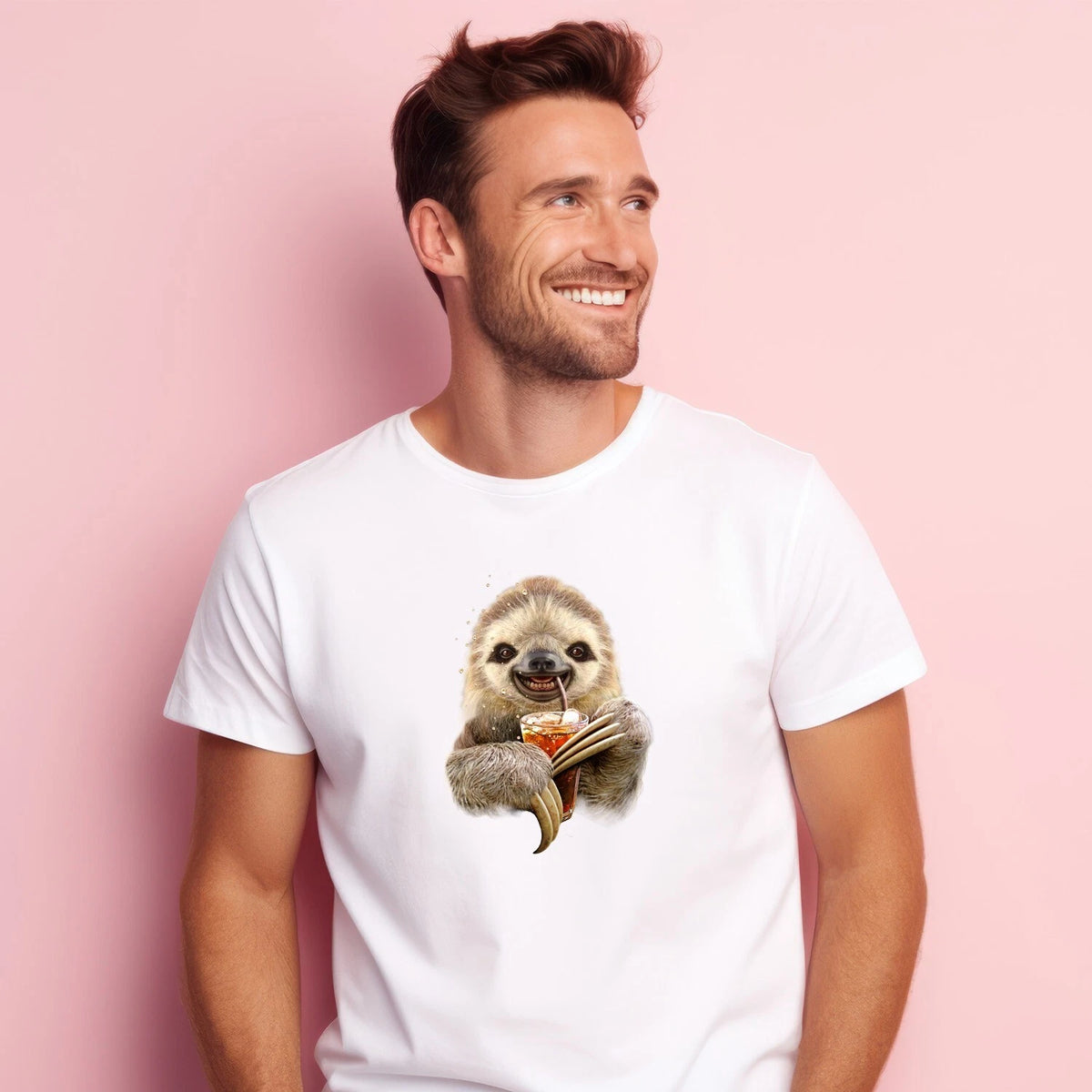 Men's Short Sleeve T-Shirt White, SLOTH AND DRINK