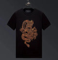 New Men Luxury Rhinestones Dragon Fashion Black White Red T-Shirt High Quality