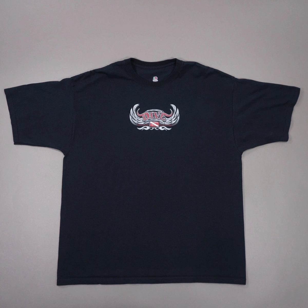 Vintage Y2K Amphibious Outfitters Dive Badge T Shirt Mens 2XL Black Cotton FOTL