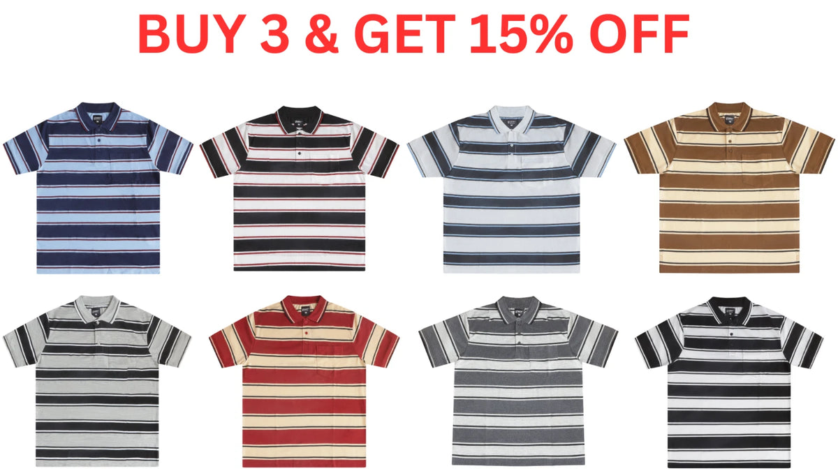Men's Short Sleeve Polo Shirt with Stripes & Double Tipping Collar M-3XL 2409