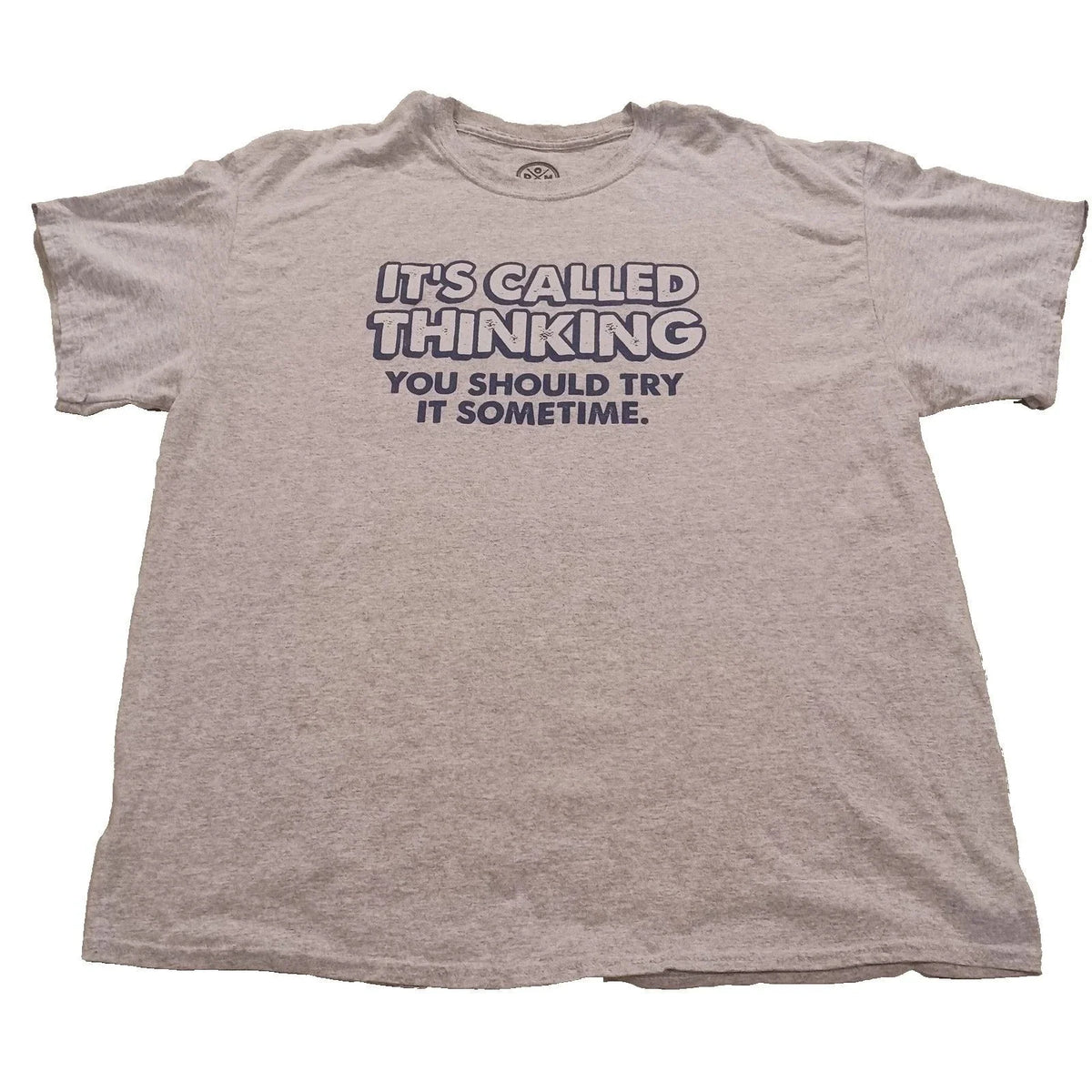DOM Mens XL T-Shirt Grey Sarcastic Funny Graphic Tee Humorous Quote Short Sleeve
