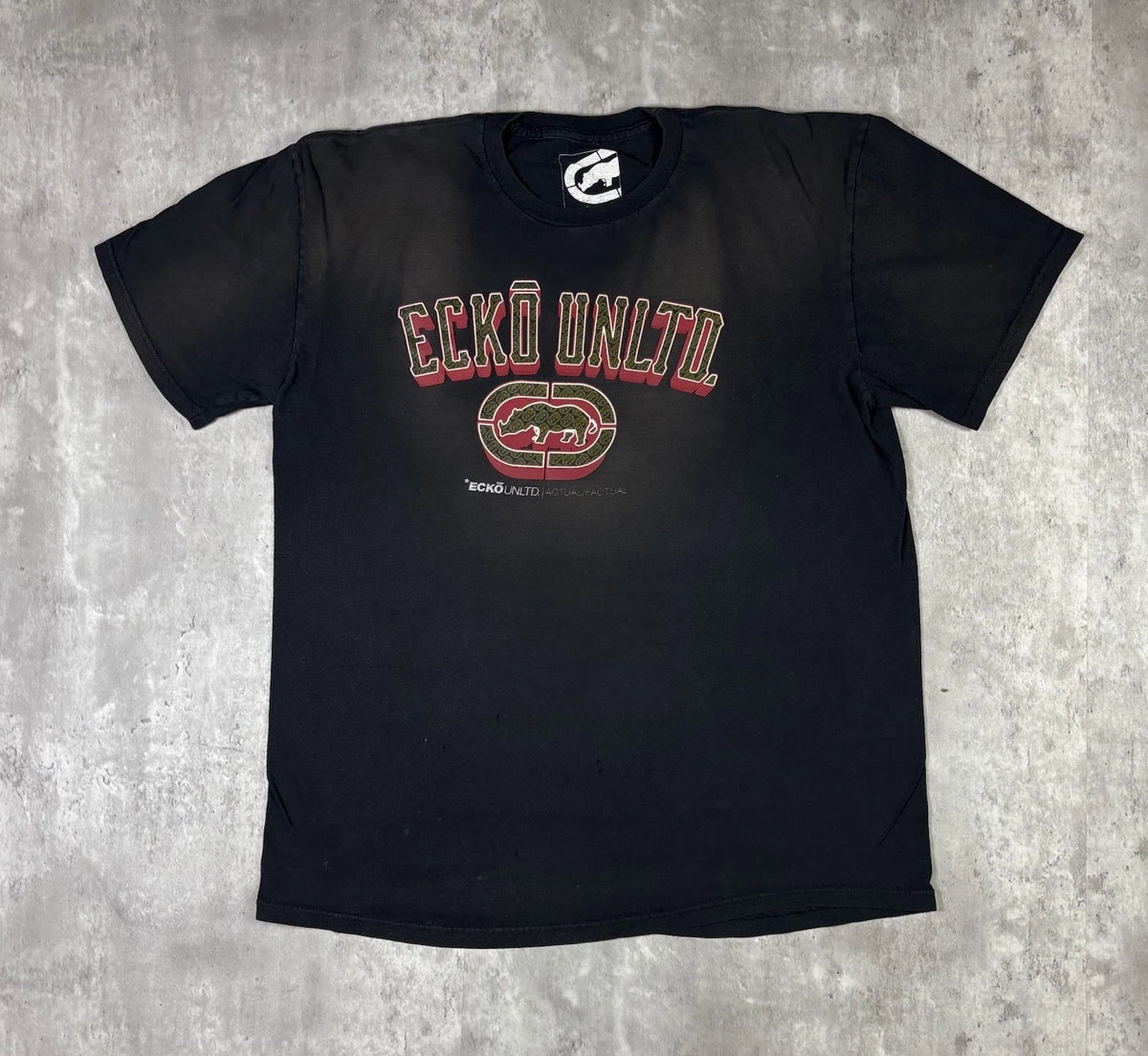 Y2K Ecko Unltd T Shirt Black Sun Faded Distressed Adult size Large