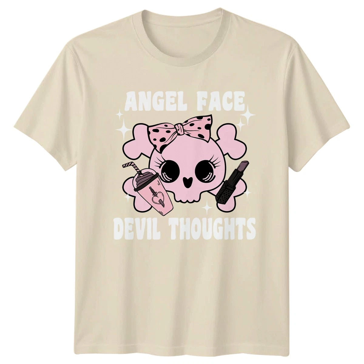 Angel Face Devil Thoughts Womens T-Shirt Pastel Goth Alternative Fashion