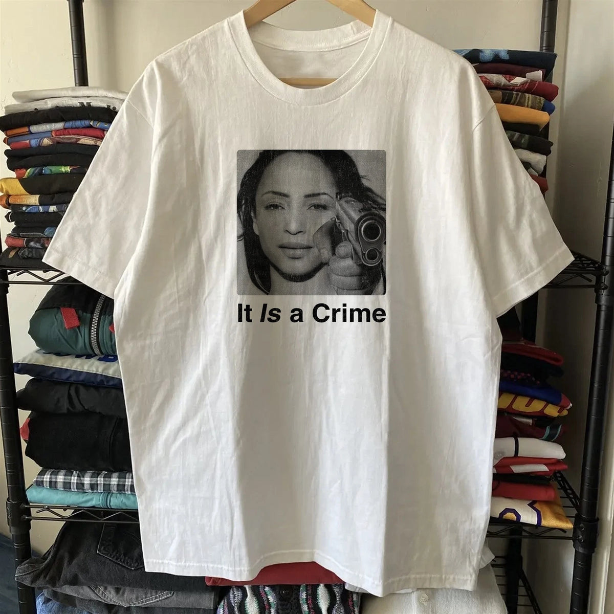 90s Sade Parody It Is A Crime Aged T-Shirt White M