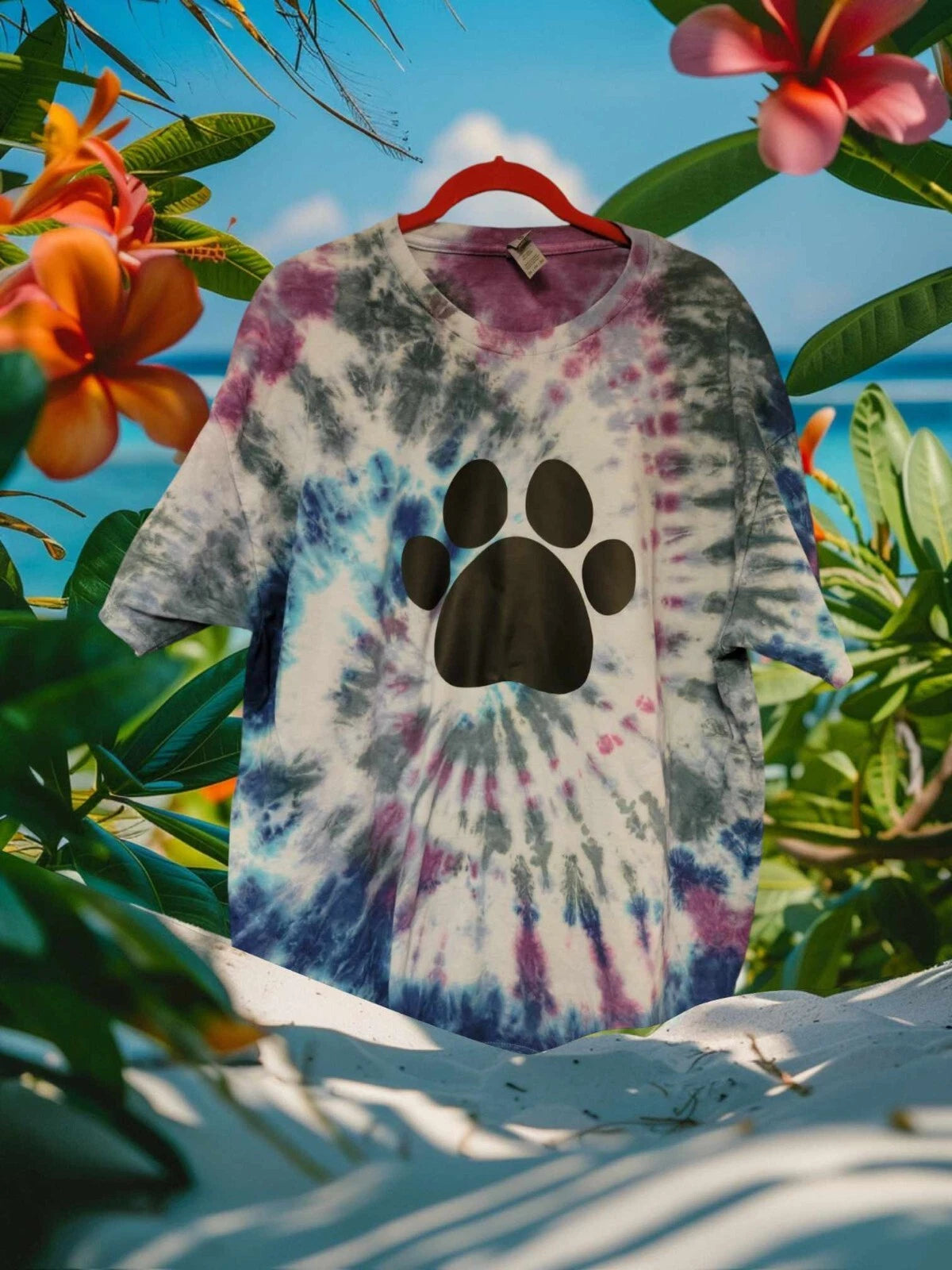 Multi-Color Tie Dye with paw print T-Shirt Short Sleeve Cotton sizes XL-4x