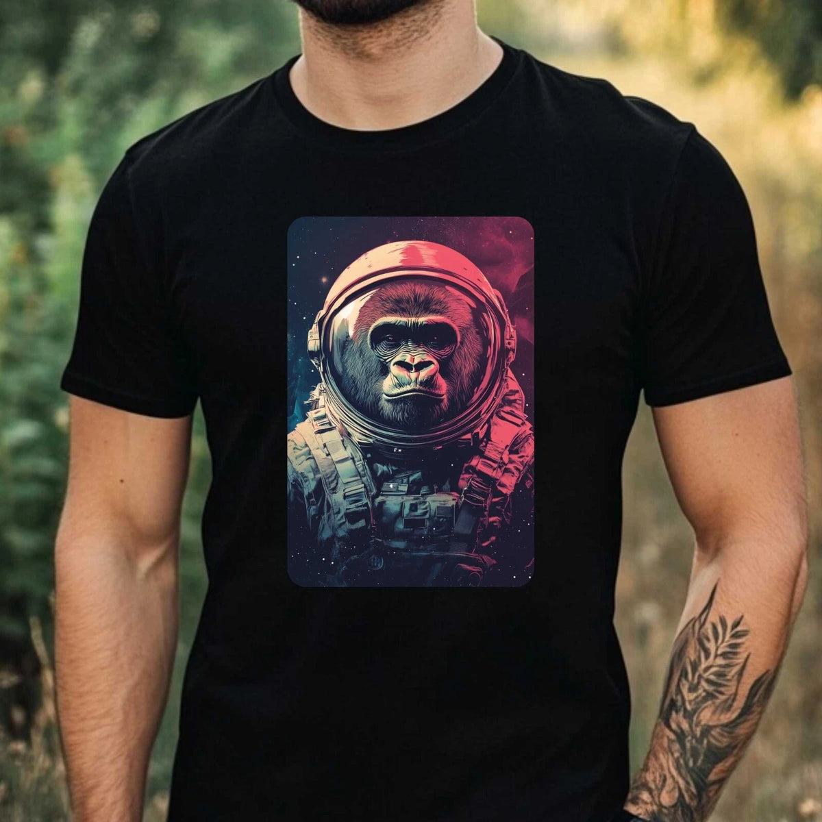 Mens Gorilla as Astronaut Print Cotton T-Shirt Size XS to 5XL
