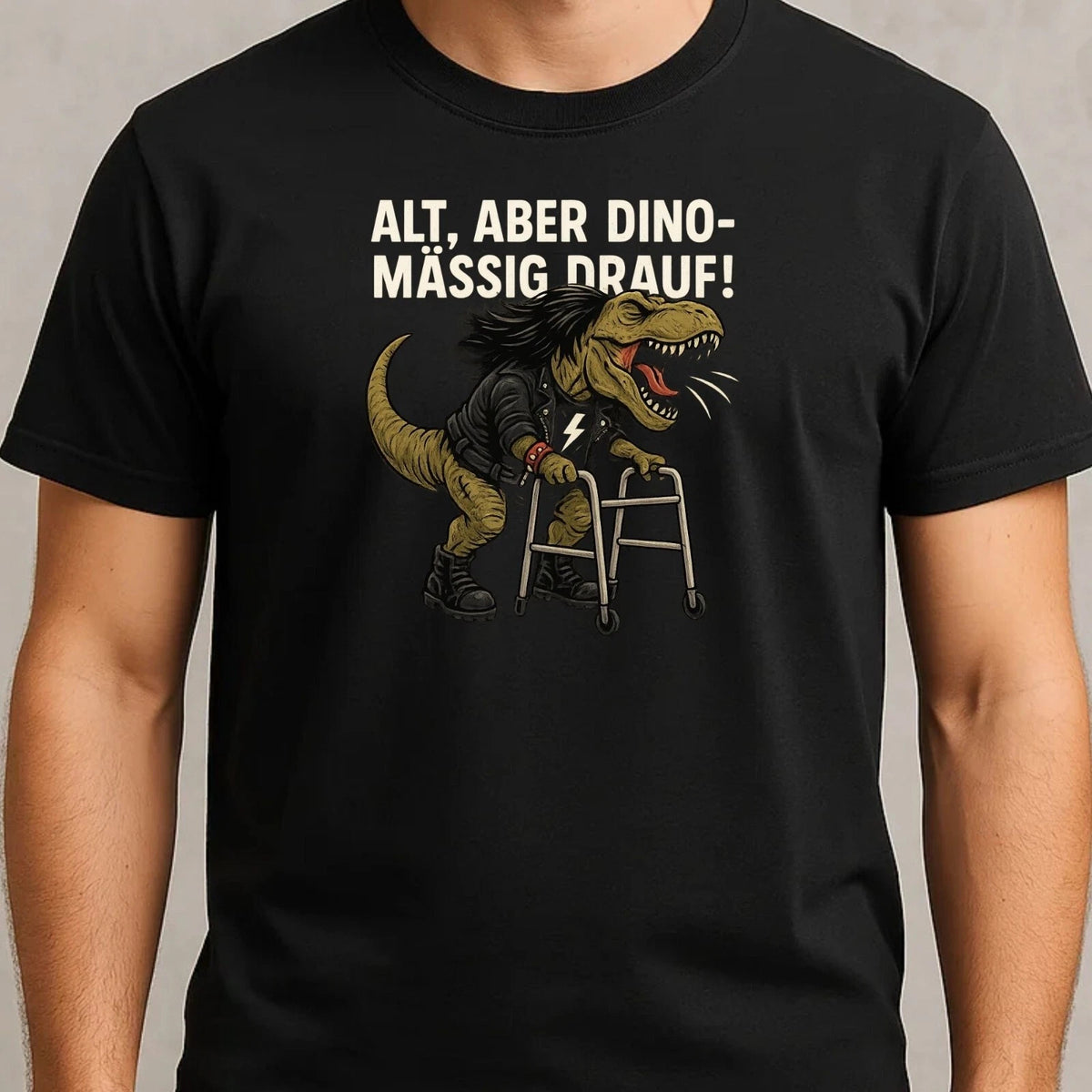 Rollator T-Rex Shirt - Saying "Old But Fit", Rocky Dino For Cool Oldies