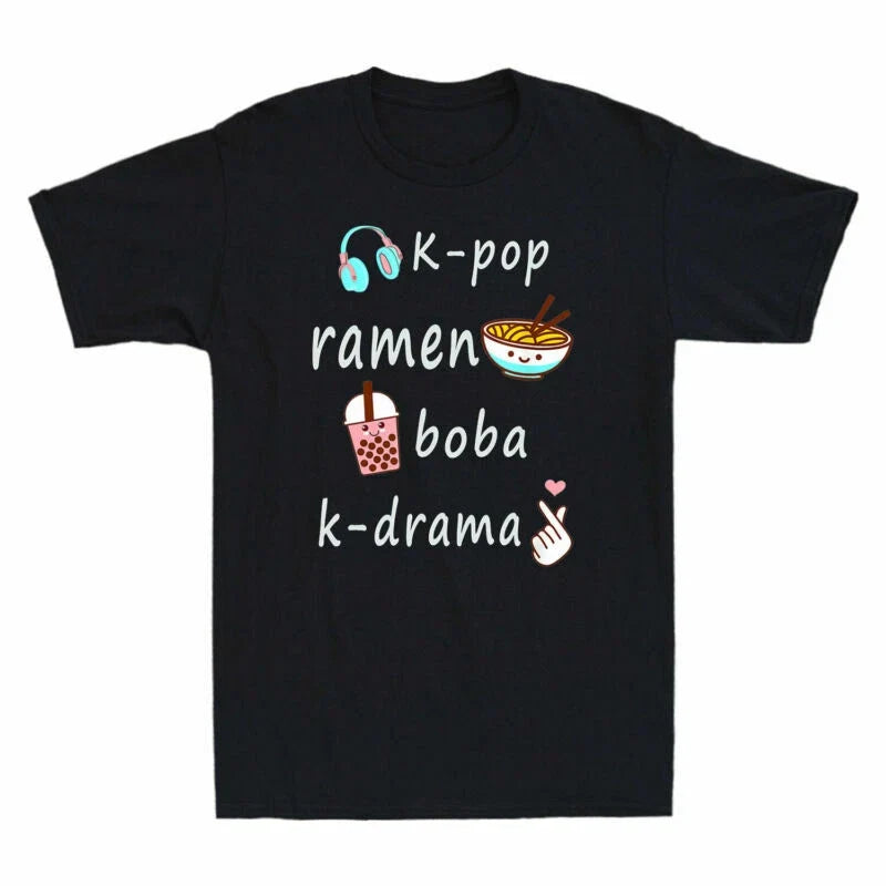 Tea Gift Men's Boba Ramen T-Shirt K-Pop Bubble Lover K-Drama Cotton Kawaii Cute