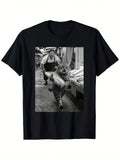 Funny Cat Steals Fish Market Black & White Meme T-Shirt | Unisex | 100% Cotton