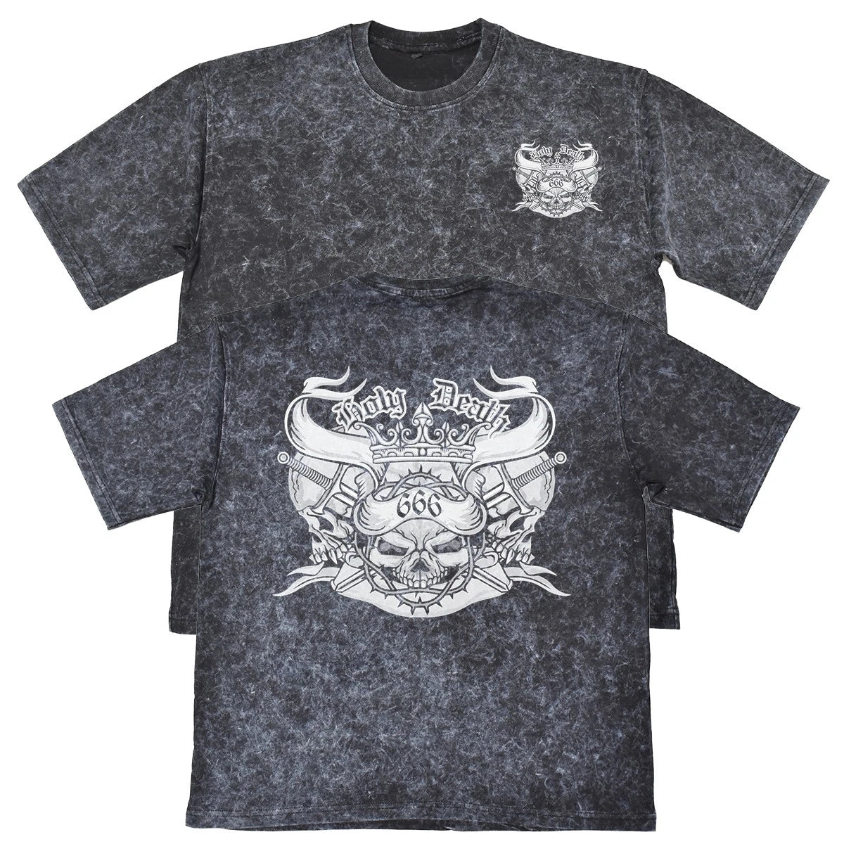 Holy Death 666 Mens Carbon Grey Heavyweight 240gsm Vintage T-Shirt Gothic
