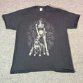 Y2K Pitbull Sugar Skull Tattoo Woman With Pitbull Black T-Shirt XL Grunge Skull