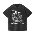Funny Sarcastic "I'm Fine" Skeleton Graphic Washed Streetwear T-Shirt