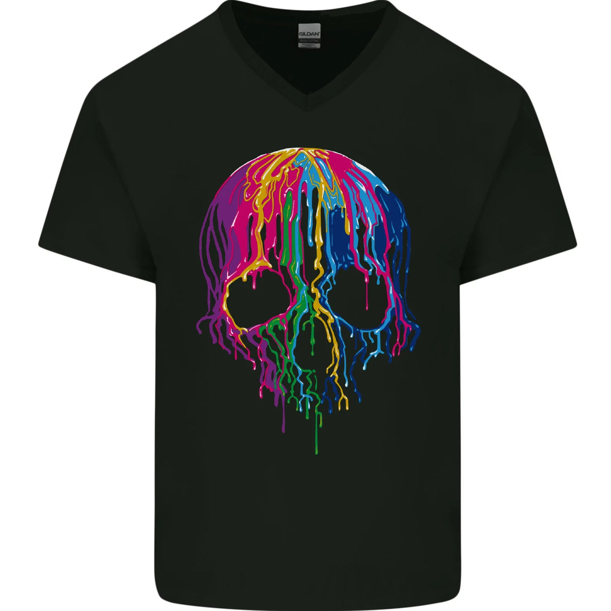 Melting Skull Biker Motorcycle Gothic Mens V-Neck Cotton T-Shirt
