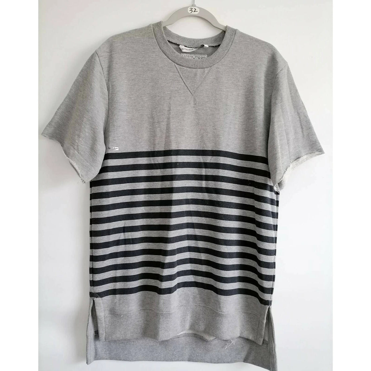 Motorworks Mens Gray & Black Striped Crew Neck Hi Low Hem  Basic T-Shirt Size L