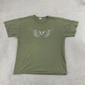 Metallic Wings USA Shirt Men L Olive Y2K Biker Short Sleeve Tee