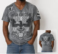 Rush Couture Men's Unisex V-neck Tee Shirt Grey White Graphic Size Large Y2K