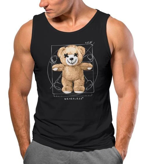 Mens Tank Top Print Teddy Bear DaVinci Meme Parody Muscle Shirt Neverless®