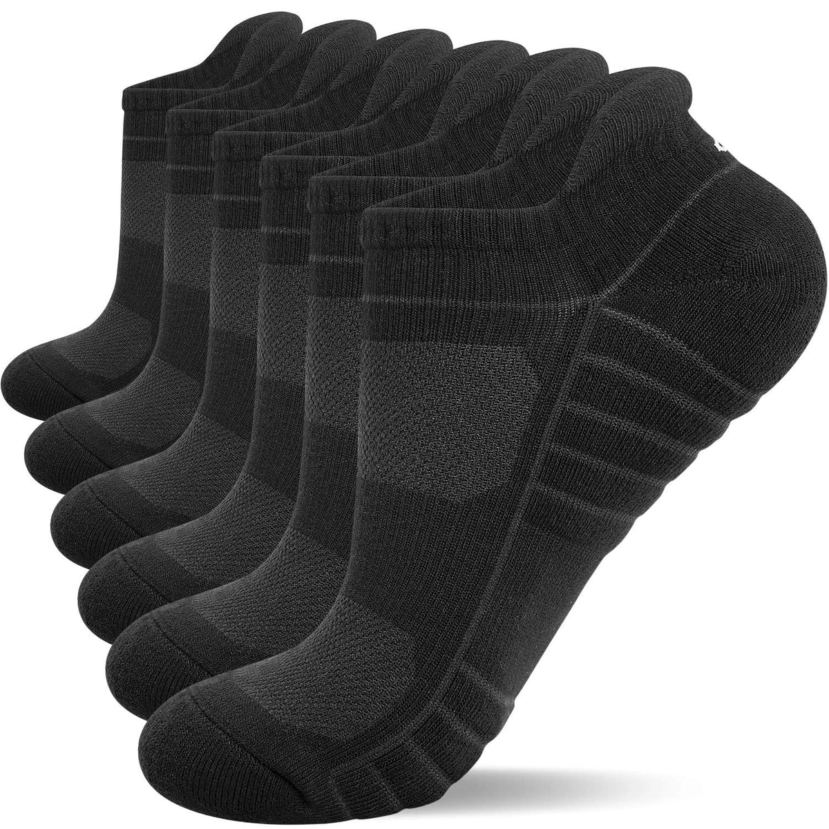 Running Cushioned Socks Black Ankle Socks for Men Women Breathable 6Pairs Bla...