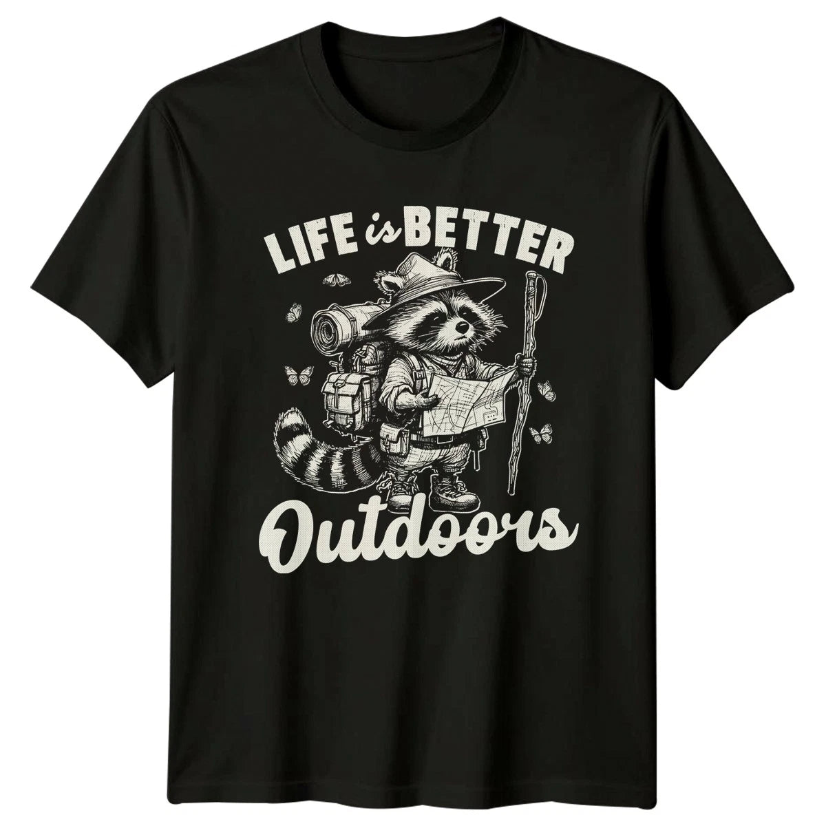 Life Is Better Outdoors T-Shirt Raccoon Backpacking Hiking