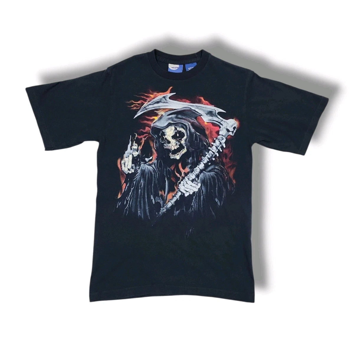 Vintage Greensource Grim Reaper Skull Black T-Shirt Crewneck Size Small