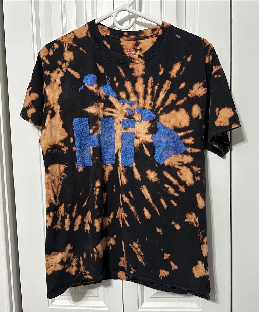 Hanes T Shirt Mens Tie Dye Medium Hawaiian Islands Hawaii Boho Vacation Summer