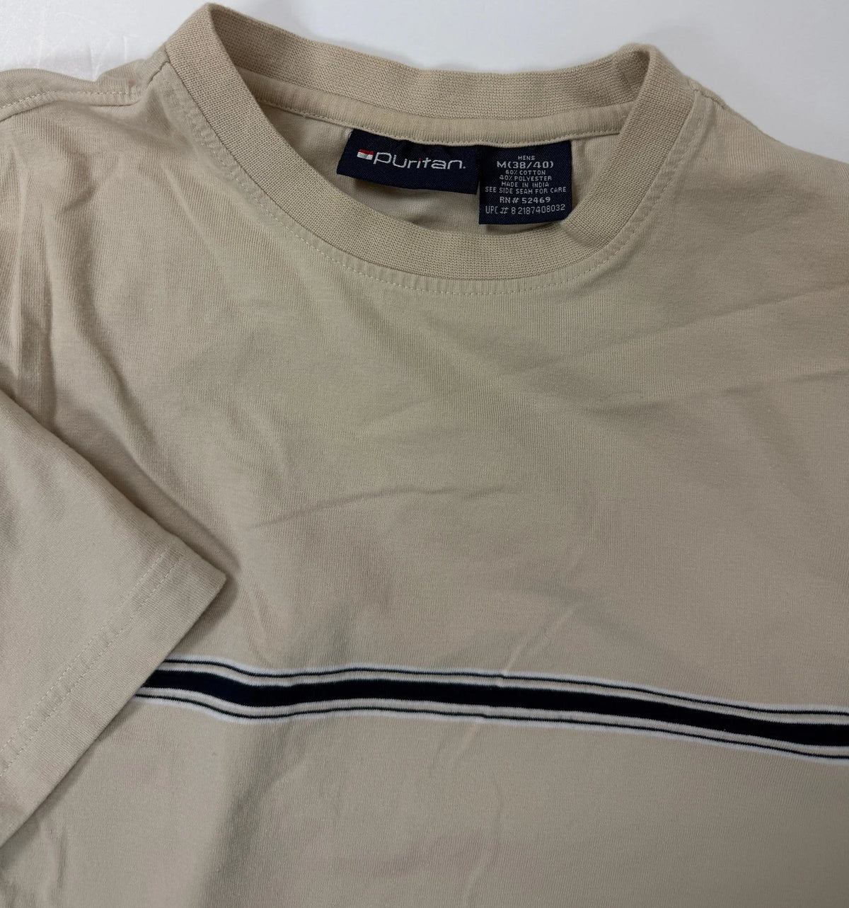 Vintage 90s Puritan Shirt Men Medium Minimal Beige Stripe Skate Surf Outdoors