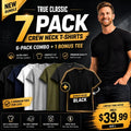 🔥 True Classic 7-Pack Crew Neck T-Shirts | Size L | + Bonus Black Tee