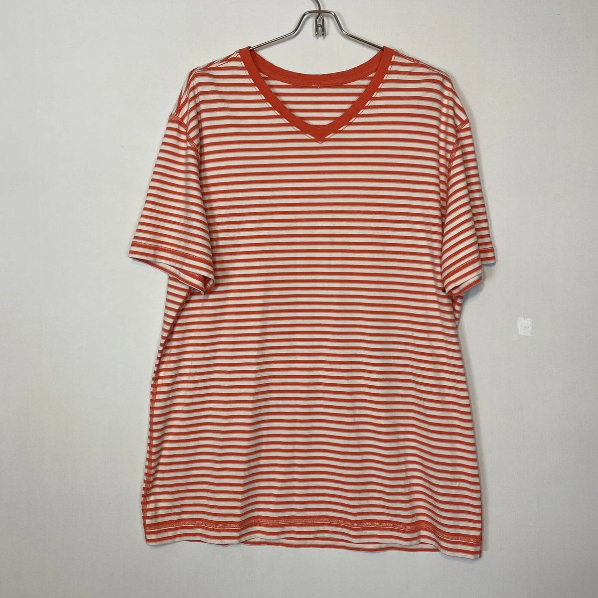 Lululemon Striped Orange White V Neck Tee Shirt Mens Size L Casual Knit Top