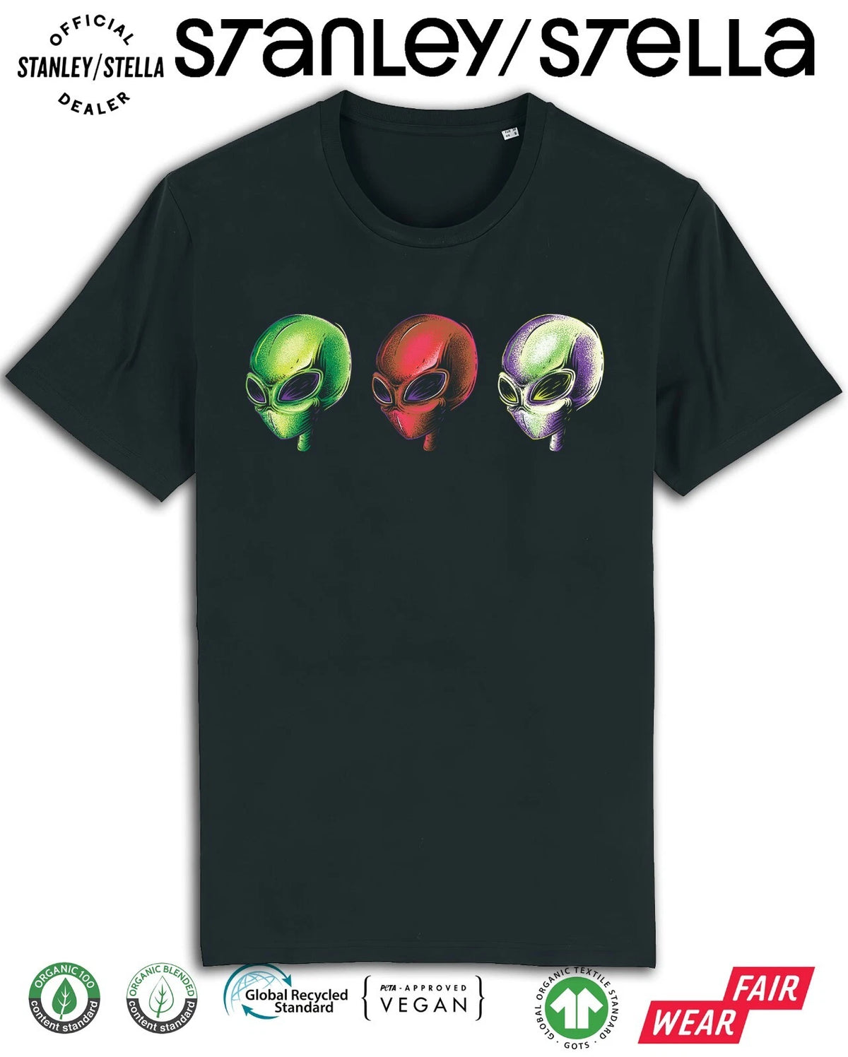 Mens Alien Heads T-Shirt Invasion UFO  Cotton / Aliens Tee