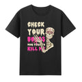 Check Your Boobs Mine Tried To Kill Me Skeletons Breast Cancer T-Shirt