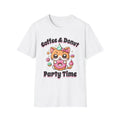 Coffee & Donut Party Time T-Shirt | Cute Cat Donut Design