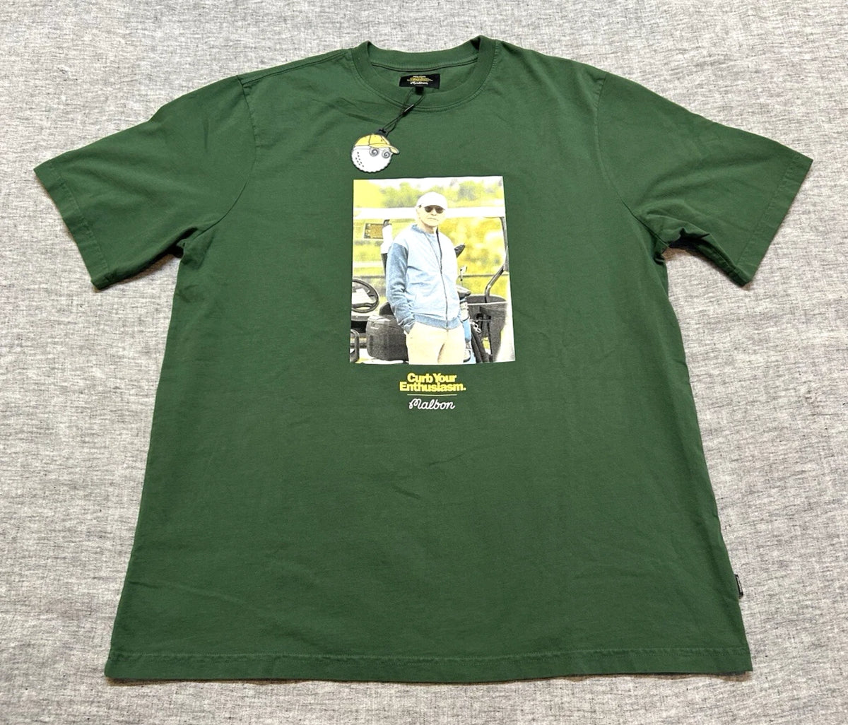 Malbon Shirt Mens Medium Green Short Sleeve Crewneck Curb Your Enthusiasm Yips