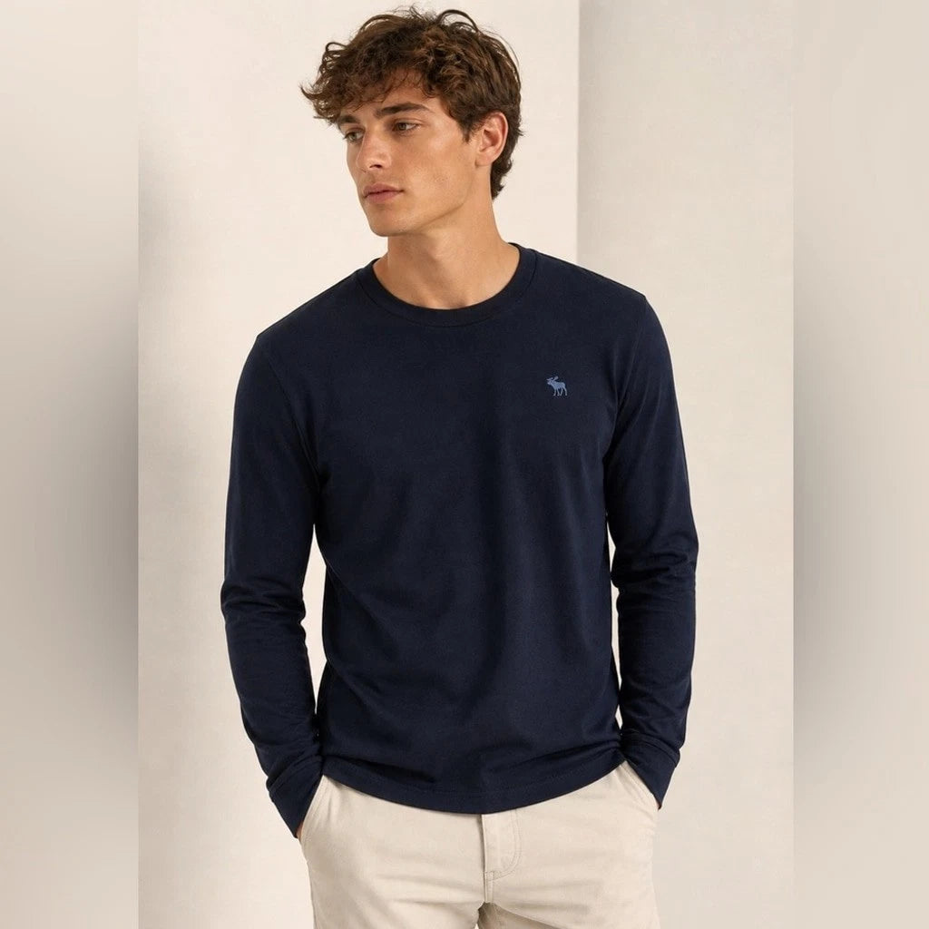Abercrombie & Fitch Navy Long Sleeve Muscle Tee L Classic Minimalist Logo Shirt