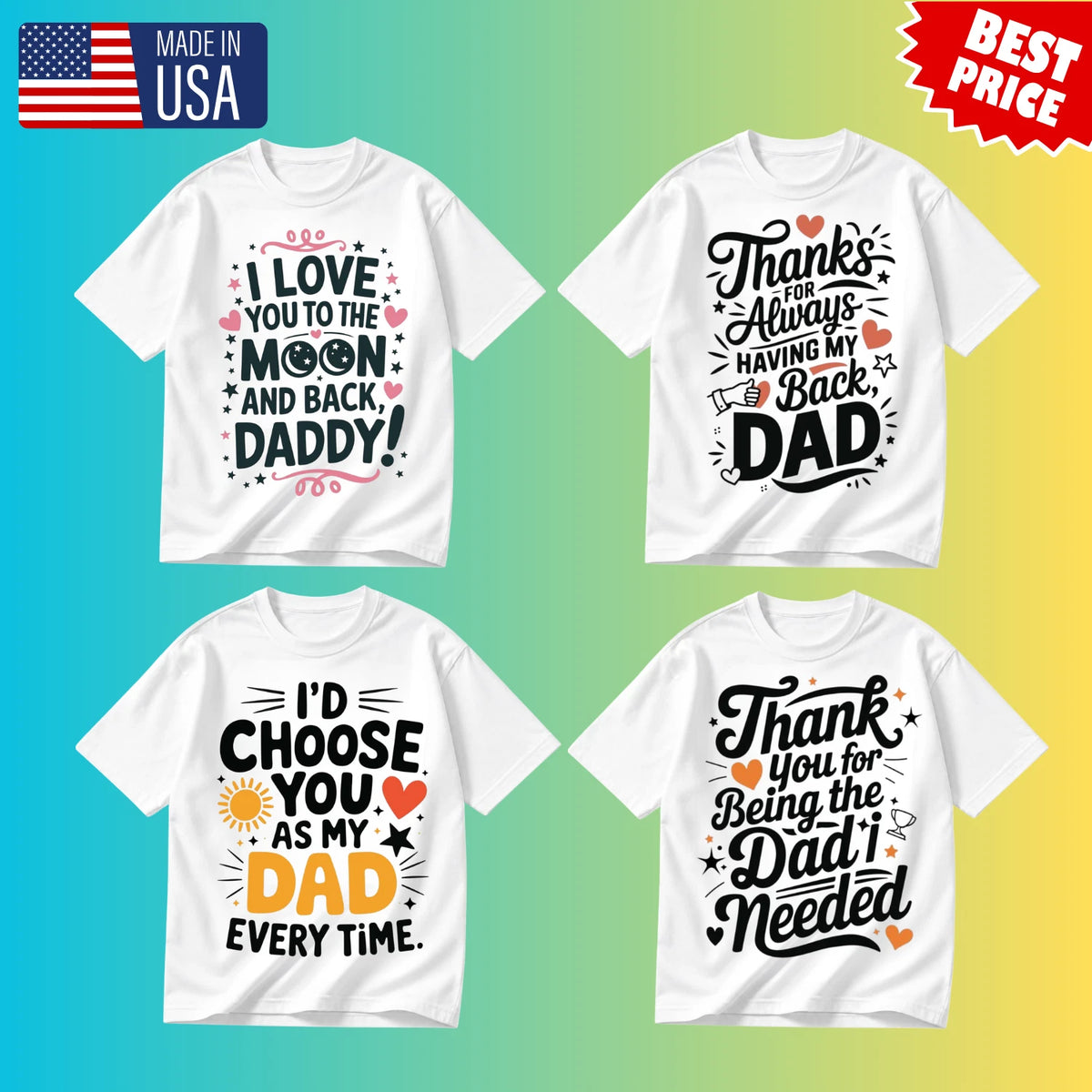 Funny Dad Love Shirt Bundle Father’s Day Gift Tee Set Cute Daddy Quotes T-Shirt