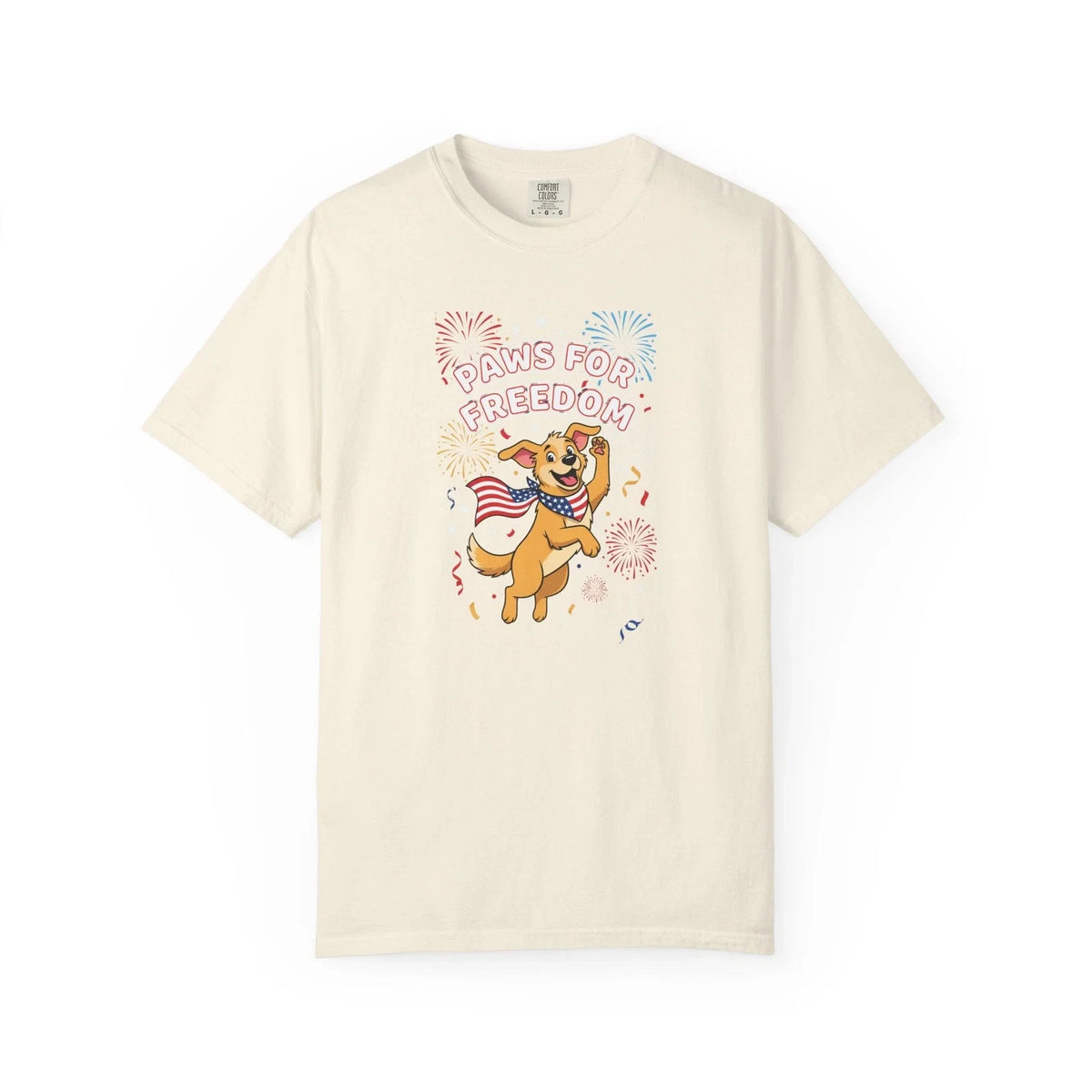 Paws for Freedom dog illustration T-Shirt | Patriotic fireworks,Funny,Cotton Tee