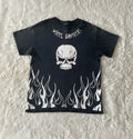 Flaming Skull T Shirt Men L/XL Black White Y2K Style Motorcycle Wheel Brothers